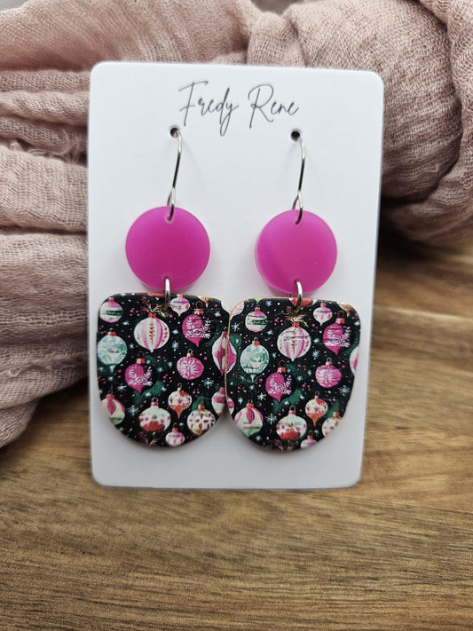 Christmas Ornament Cork Earrings Backed with Genuine Leather