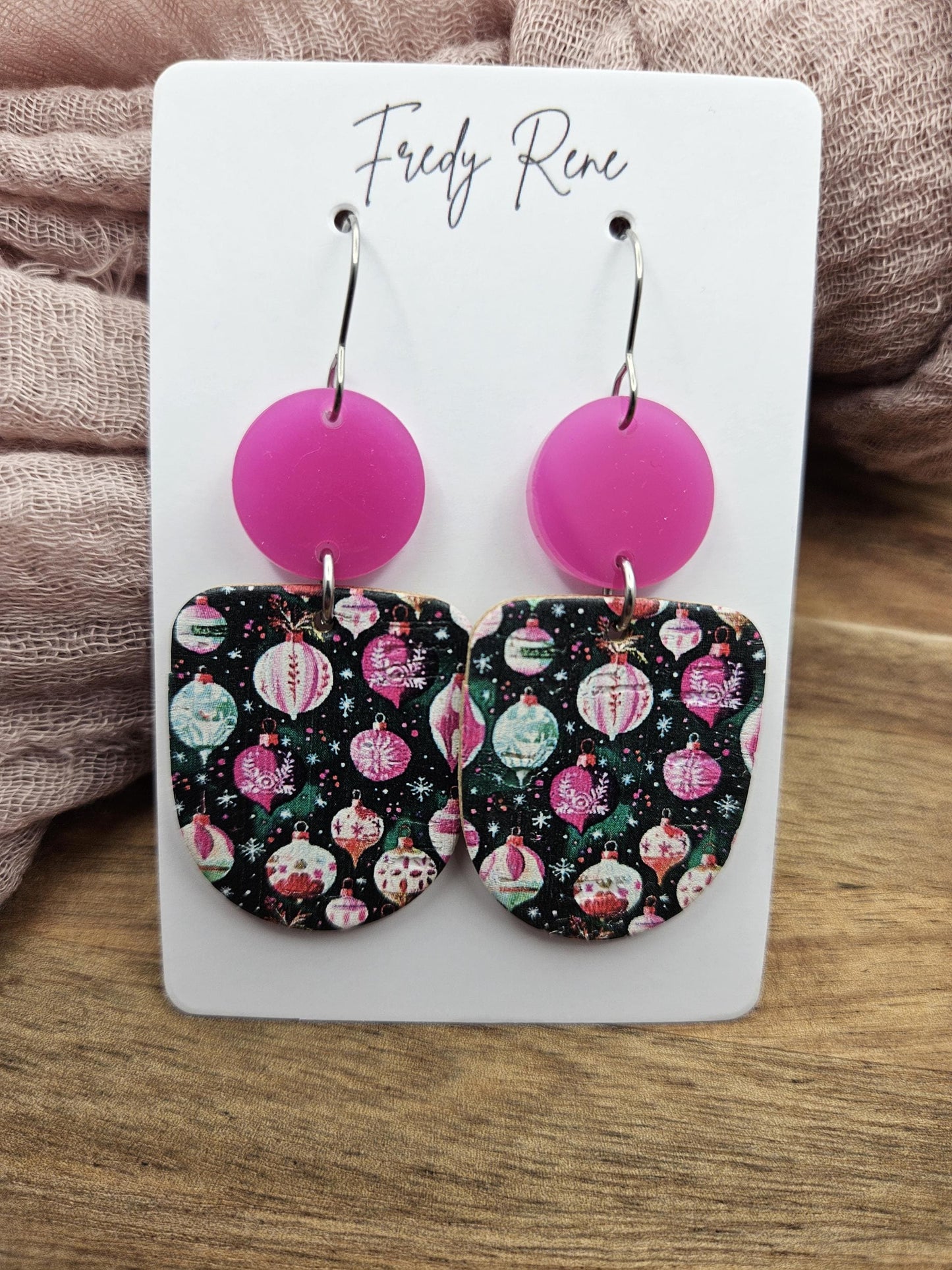 Christmas Ornament Cork Earrings Backed with Genuine Leather