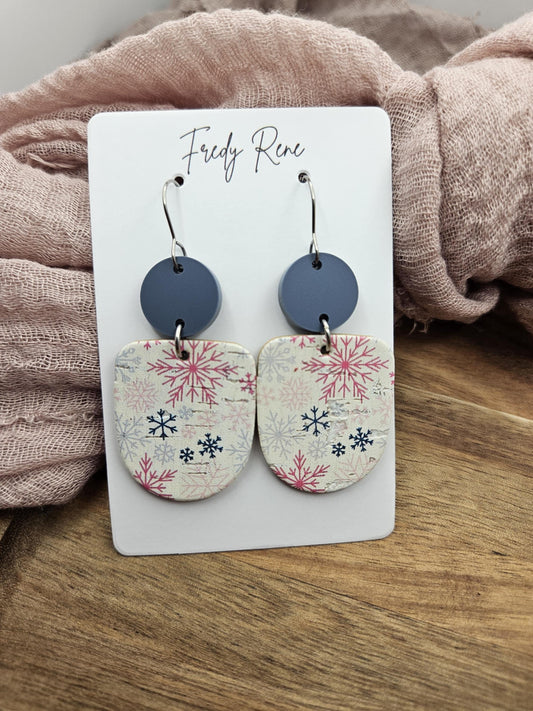 Christmas Snowflake Cork Earrings Backed with Genuine Leather