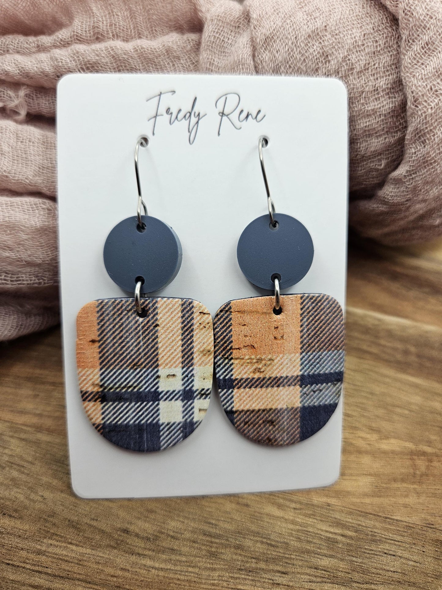 Plaid Cork Earrings Backed with Genuine Leather